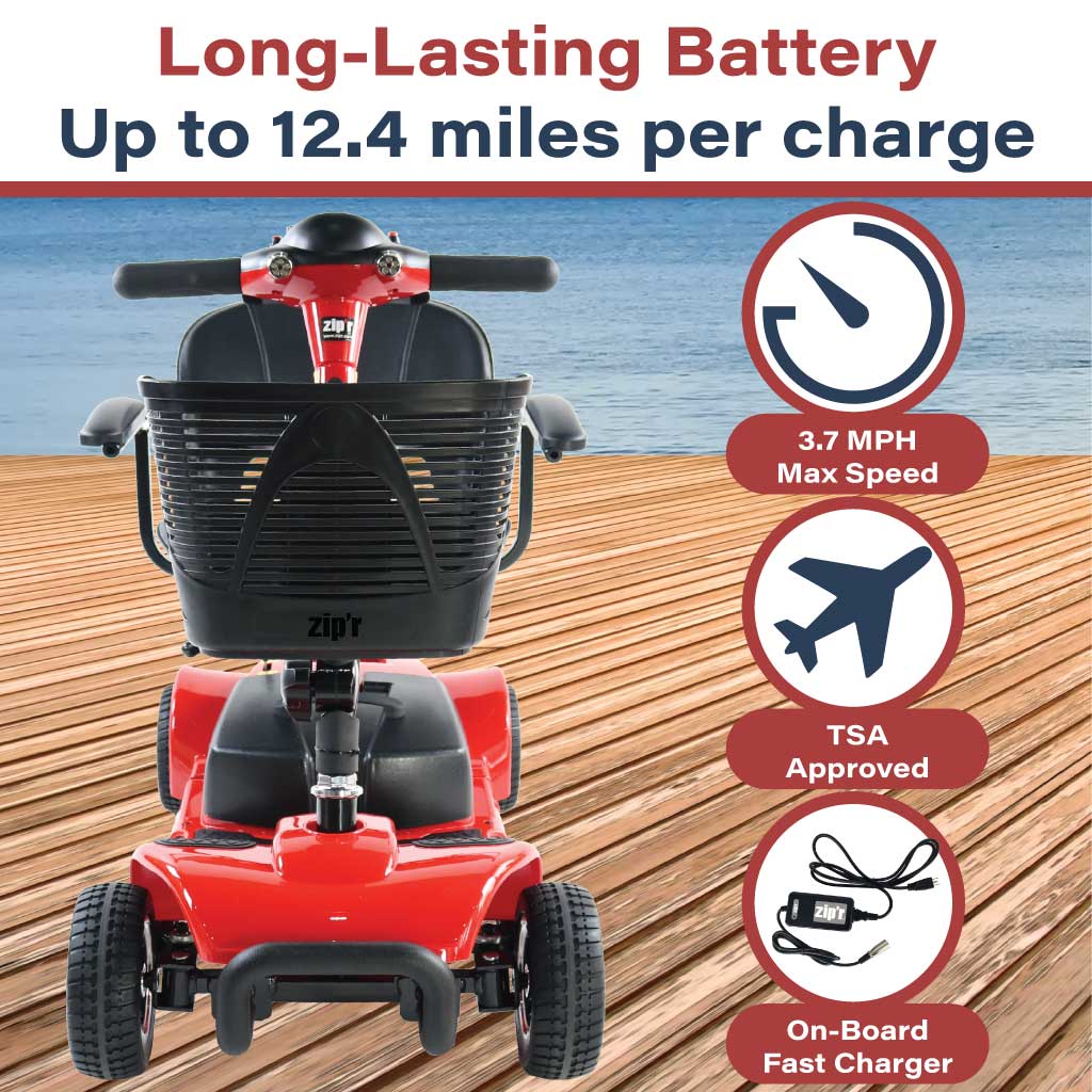 Zipr Roo 4-Wheel Mobility Scooter – Lightweight, Portable, TSA Approved 4 Wheel Mobility Scooters Red 5