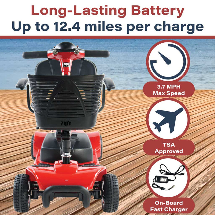 Zipr Roo 4-Wheel Mobility Scooter – Lightweight, Portable, TSA Approved 4 Wheel Mobility Scooters Red 5