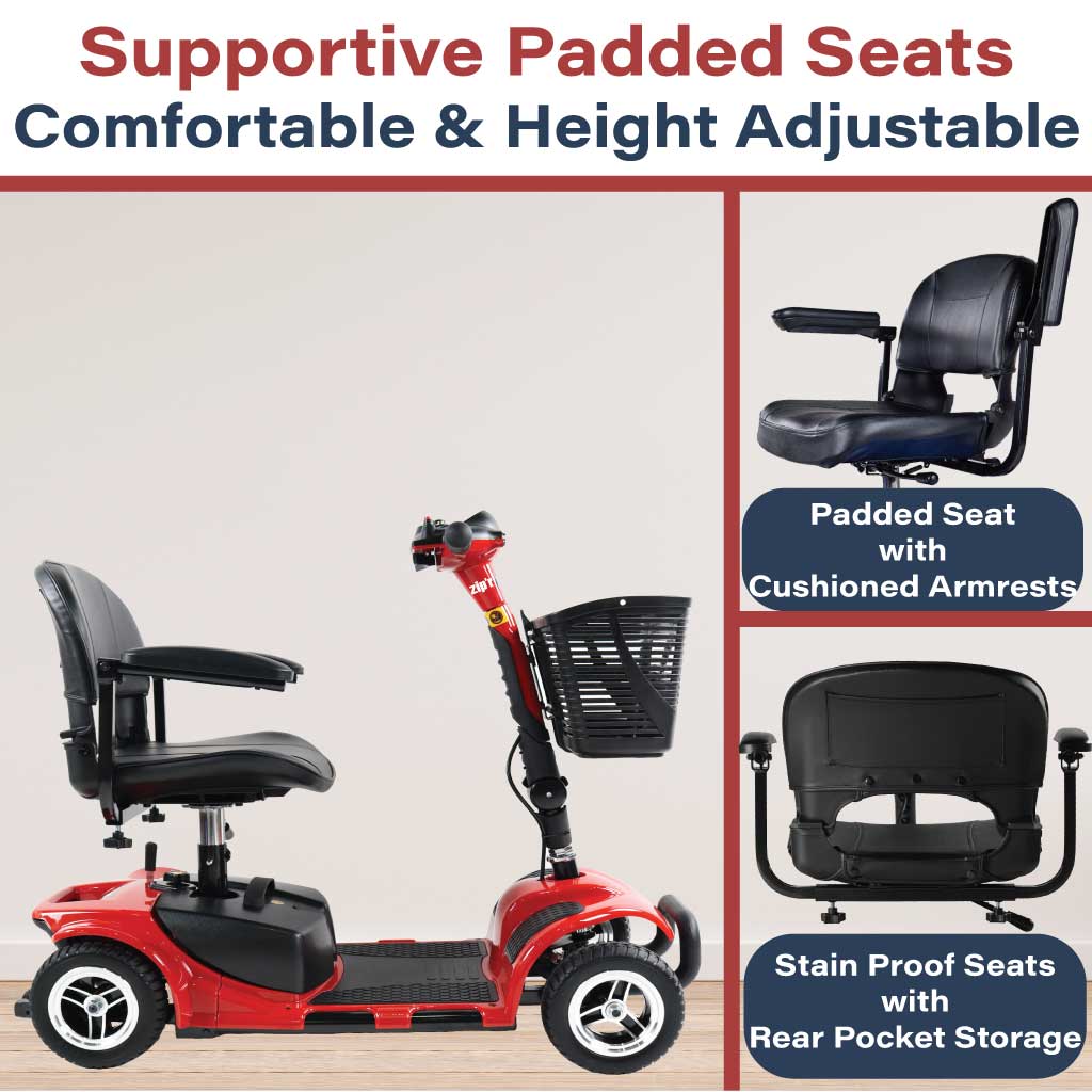 Zipr Roo 4-Wheel Mobility Scooter – Lightweight, Portable, TSA Approved 4 Wheel Mobility Scooters Red 3