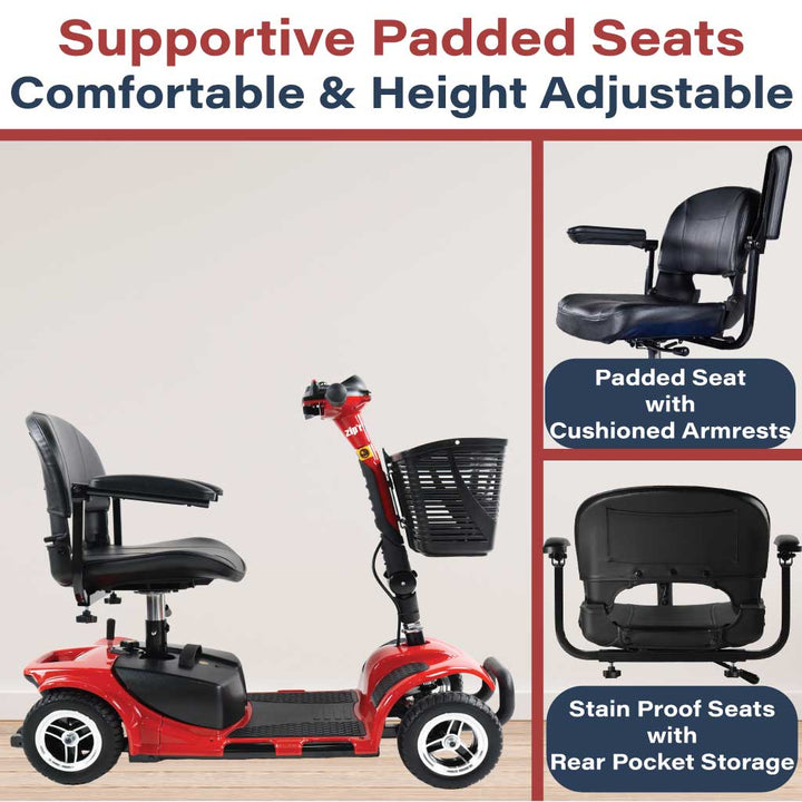 Zipr Roo 4-Wheel Mobility Scooter – Lightweight, Portable, TSA Approved 4 Wheel Mobility Scooters Red 3