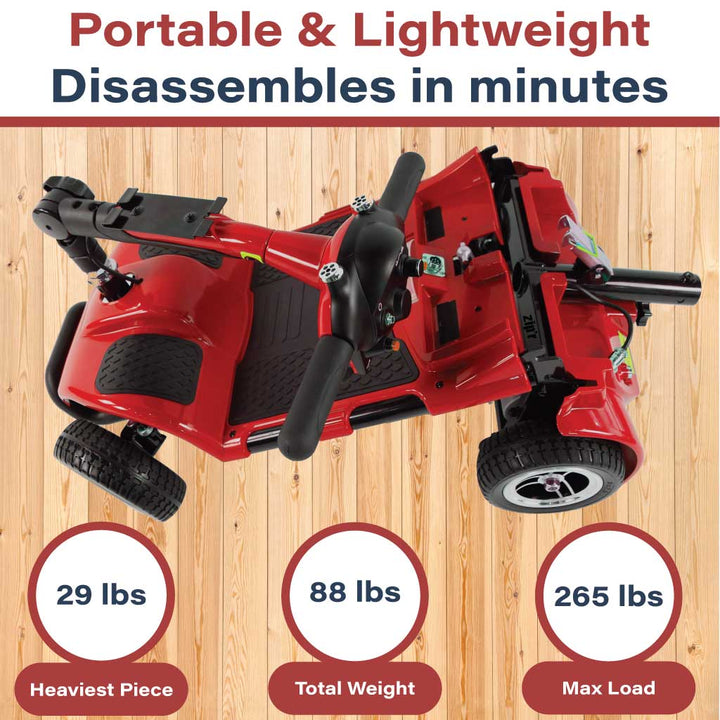 Zipr Roo 4-Wheel Mobility Scooter – Lightweight, Portable, TSA Approved 4 Wheel Mobility Scooters Red 4