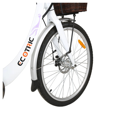 ECOTRIC Ecotric 26inch White Lark Electric City Bike For Women with basket and rear rack - eBike Haul