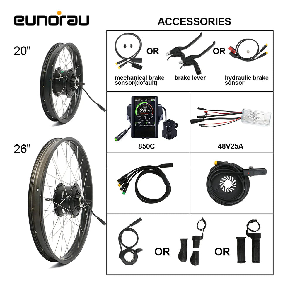 eunorau ENA 48V1000W Fat tire Ebike Rear Hub Motor Conversion Kit - eBike Haul