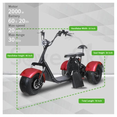 SoverSky SoverSky| T7.0 Electric Fat Tire 2000W Mobility Trike Chopper Scooter - eBike Haul
