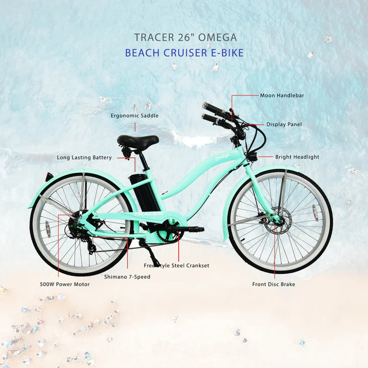 TRACER TRACER| OMEGA 26" 500 W Beach Cruiser Electric Bike For Women - eBike Haul