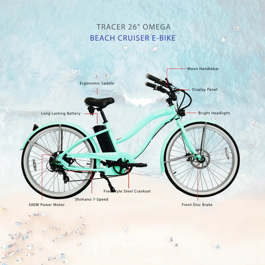 Tracer OMEGA 26" 7 Speed Electric Beach Cruiser Bike for WOMEN 500W - EBike Haul Tracer OMEGA 26" 7 Speed Electric Beach Cruiser Bike for WOMEN 500W - EBike Haul