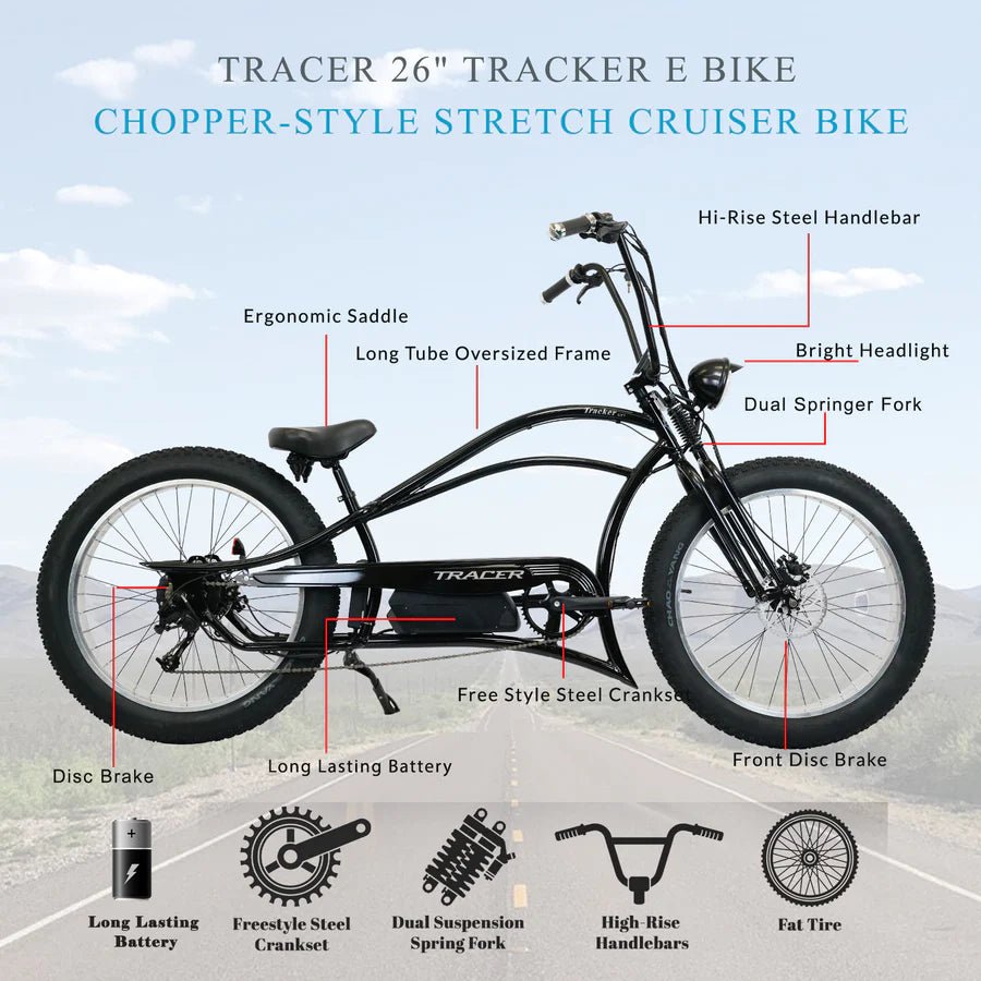 TRACER TRACER| TRACKER GT 26" 800W Stretch Electric Bike - eBike Haul
