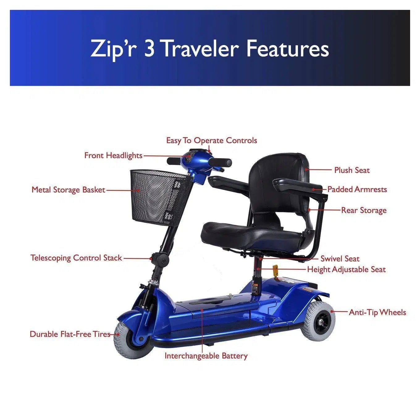 Zip'r Zip'r 3 Traveler 3-Wheel Long Range Portable Mobility Scooter-TSA Approved - eBike Haul