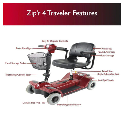 Zip'r Zip'r 4 Traveler, Collapsible Lightweight 4-Wheel Electric Mobility Scooter TSA Approved - eBike Haul