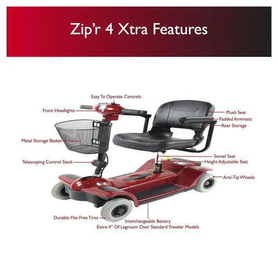 Zip'r Zip'r 4 XTRA Traveler Collapsible 4-Wheel Extended Legroom and Ultra Wide Seat Electric Mobility Scooter-TSA Approved - eBike Haul