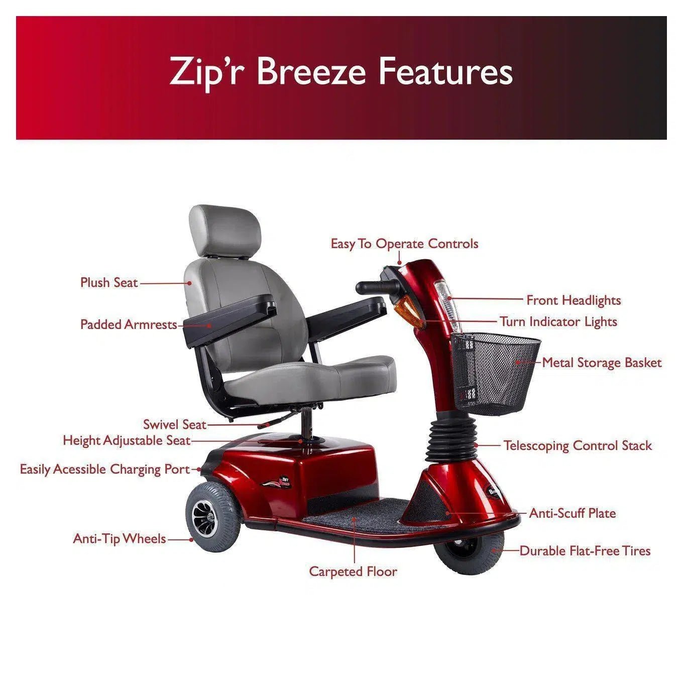 Zip'r Zip'r Breeze3 Collapsible HD 3-Wheel Electric Mobility Scooter-TSA Approved - eBike Haul