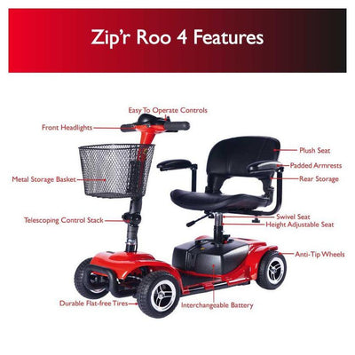 Zip'r Zip'r Roo 4-Wheel Traveler Long Range Portable Mobility Scooter-TSA Approved - eBike Haul